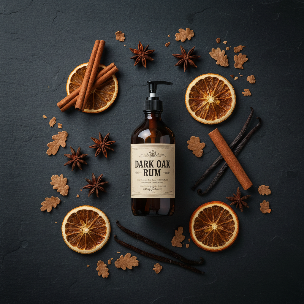 Dark Oak Rum Lotion – Flat Lay
