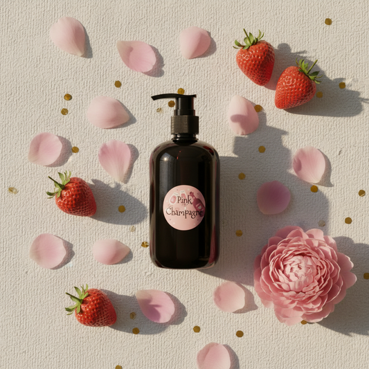 Pink Champagne Sanitizer – Flat Lay